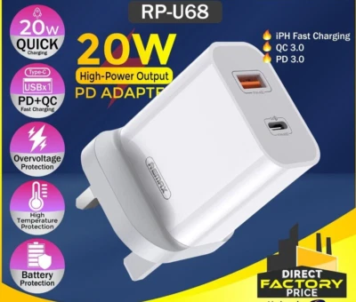 Cable USB de carga rápida para teléfono adaptador cargador PD+QC de 20 W Foto 1 de 4