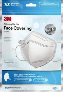 3M Filtering Barrier Face Covering, Soft, Breathable Materials, 5 pack, White - Picture 1 of 12