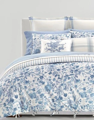 RALPH LAUREN Ada Floral Reversible Duvet Cover 3-Pc. Set Queen Blue /Cream $300 - Image 1 of 4
