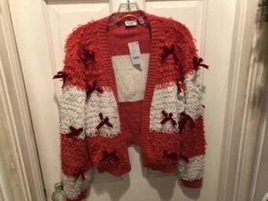 MAGLIONE DONNA MULTICOLORE CON FIOCCHI ROSSI NUOVO CON ETICHETTA XL - Foto 1 di 7