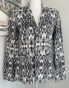JOIE Womens Black/Gray/White Ikat Print Linen Blazer Jacket | Size 2 - Picture 1 of 13