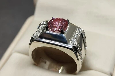 Round Cut 2 Ct Pink Moissanite Diamond Sterling Silver 925 Handmade Women Ring - Image 1 of 4