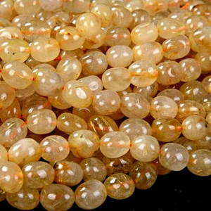 10-11MM Golden Rutilated Quartz AA Pebble Nugget Loose Beads(D198) - Picture 1 of 24