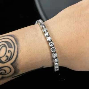 14K Weißgold plattiert Rundschliff 10 ctw Moissanit 8" Damen Tennis Armband - Bild 1 von 7