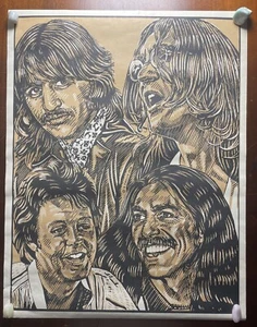 The Beatles Rock Art Poster K. Chillis 1978 Vintage Sepia Print Litho 21x27 - Picture 1 of 11