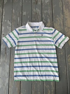 Nike Dri Fit Mens Polo Shirt Size Large Golf Tour Performance Logo White Striped - Picture 1 of 9