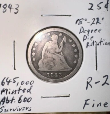 Cuarto libertad sentada 1843 (bieno, ligera rotación de troquel y atractivo) Foto 1 de 2