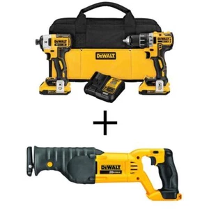DEWALT Drill + Impact Combo Kit w/ Reciprocating Saw 20V MAX XR Li-Ion Cordless - Picture 1 of 11