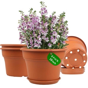 10 Inch Plastic-Flower-Pot-for-Indoor-Plants, 4 Pack Large Outdoor Planter Po... - Picture 1 of 7