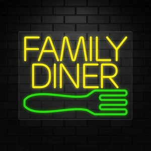 Family Diner Neon Sign for Retail Displays | LED Flex Neon | 24"W x 18"H x 1"D - Picture 1 of 5