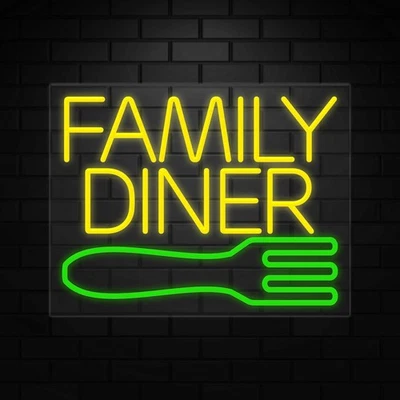 Family Diner Neon Sign for Retail Displays | LED Flex Neon | 24"W x 18"H x 1"D - Image 1 of 4