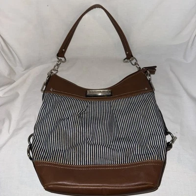 Cartera para mujer Chaps correa para el hombro azul marino y blanco a rayas borde marrón Foto 1 de 4