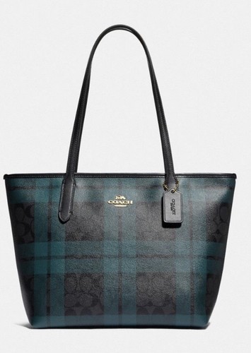 Borsa Coach Zip City nuova con etichetta in pelle tela firmata nera Deep Ocean ??