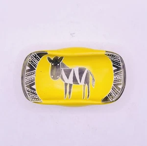 Handgefertigte gelbe Speckstein afrikanische Kunst Zebra dekorative Schale 4 1/8 "x 2,25" - Bild 1 von 7