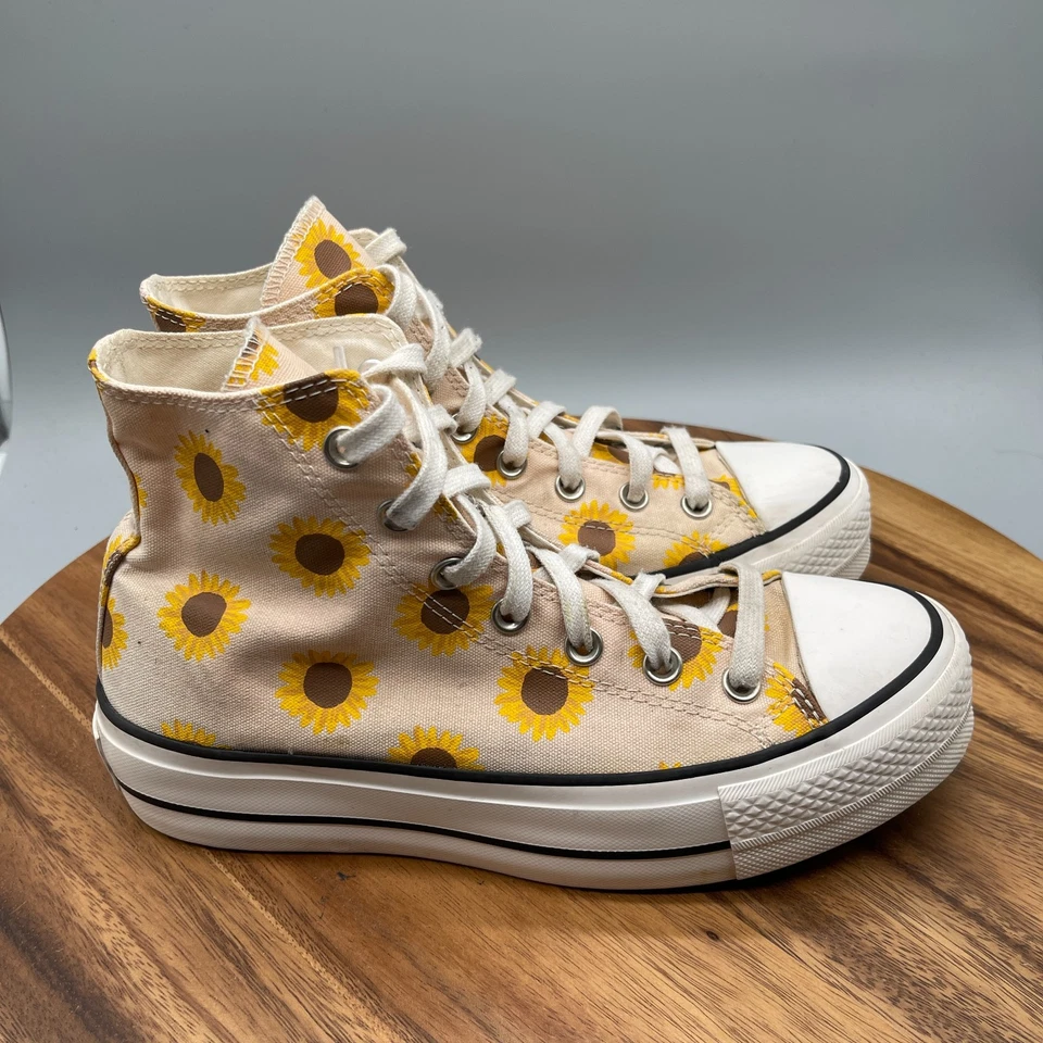 Converse Chuck Taylor All Star Lift Hi Shoes Womens 8 Beige Sunflower Casual - Image 1 of 4