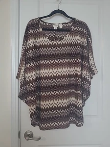 Blusa Poncho Cato Top Para Mujer Talla 26/28W Chevron Marrón Tostado Hecha en EE. UU. ver fotos - Imagen 1 de 11
