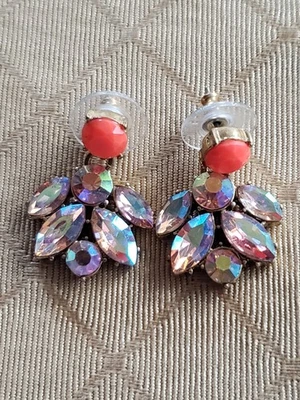 J Crew серьги заявление коралл переливающийся кристалл падение легкий подписанный 3/4" - Изображение 1 из 4