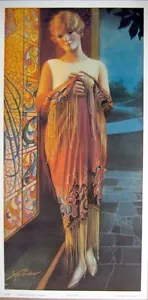 art print~DECO LADY~Gene Pressler tall woman stained glass vtg repro 9.5x19 - Picture 1 of 1