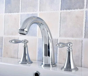 Polished Chrome Widespread 3 Holes Bathroom Basin Faucet Tub Sink Mixer Tap - Picture 1 of 7