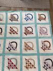 Vintage  Handmade Quilted Cotton Quilt 74 X 74 Baskets Turquois Pastels
