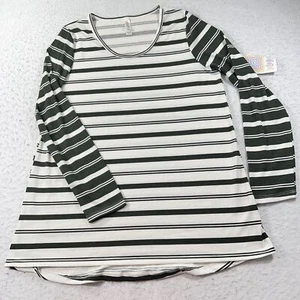 LuLaRoe Women's Medium Lynnae Green White Striped Long Sleeve Pullover Top NWT - Picture 1 of 12