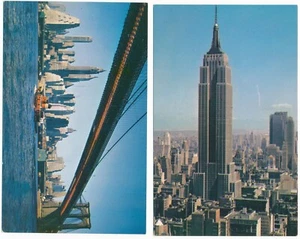 Lote de postal cromada del horizonte de la ciudad de Nueva York Empire State Building puente de Brooklyn - Imagen 1 de 3