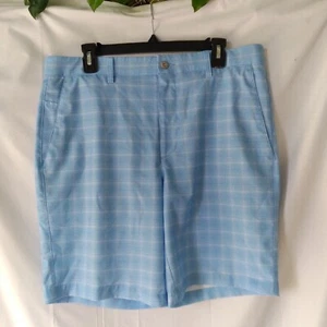 Perry Ellis Shorts Mens Size 34 Pga Golf Blue Plaid Nylon - Picture 1 of 7