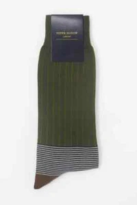 PEPER HAROW Oxford Stripe Men's Socks - Sage - Picture 1 of 3