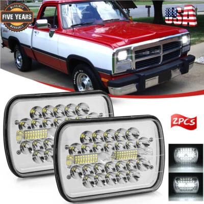 Fit H6054 Dodge D150 D250 D350 Pair 5x7" 7x6" Chrome LED Headlights Hi/Lo Beam Foto 1 de 4