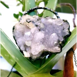 Huge Quartz and prehnite crystal necklace handmade gothic fantasy style jewelry - Picture 1 of 12