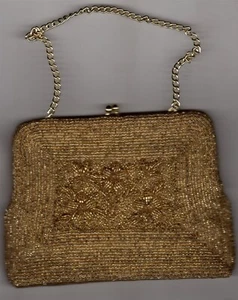 Walborg Vintage Gold Beaded Purse Clutch Hand Made in Hong Kong - Picture 1 of 4
