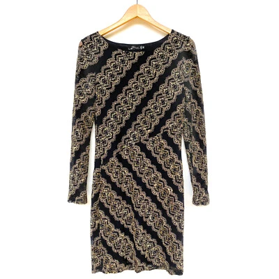 Vestido Bacci Mujer Manga Larga Talla M Negro Encaje Dorado Bordado Forrado Festivo Foto 1 de 4