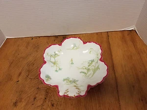 M&G Haviland & CO Limoges Frankreich überbackene Schale blaue Blumen rot & goldrand - Bild 1 von 4