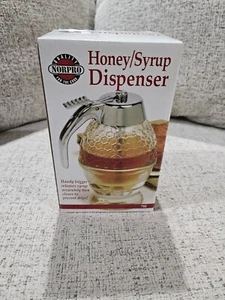 Norpro Honey Syrup Dispenser Pot Jar 8oz. Glass Bee Hive Trigger stand - Picture 1 of 3