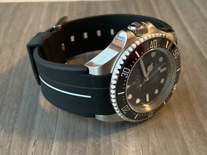 21mm BLACK Vulcanized Rubber Strap For 44mm DEEPSEA only - flared At Lugs - Picture 1 of 8
