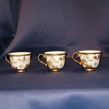 Gold and White Miniature Tea Cups With Etched Floral Designs SET OF THREE