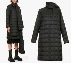 Theory Womens Sz L Quilted Coat Black Long Down Puffer Detachable Scarf $695!