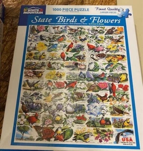 1000 pc White Mountain Jigsaw Puzzle State Birds & Flowers Complete - Picture 1 of 1
