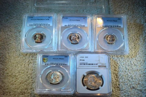 1950 US SILVER PROOF SET PCGS & NGC CERT PROOF SET PF-65RDCAM/66/66/66/66!  #477 Cover