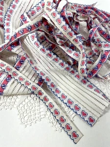 Vintage embroidered pink & blue cotton wide heart insertion & trim to match  #20 - Picture 1 of 4
