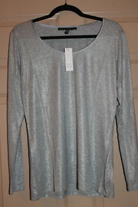 White House Black Market Ultra Luxe Long Sleeve Heather GREY Foil TEE Top M - Picture 1 of 2