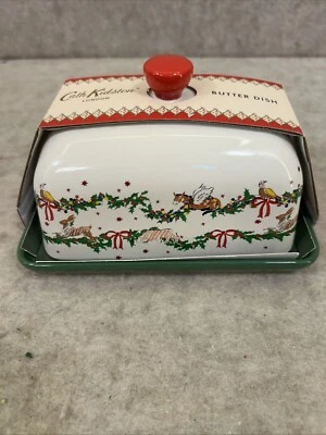 NUEVO PLATO DE MANTEQUILLA CON TAPA DE CERÁMICA TEMÁTICA NAVIDAD CATH KIDSTON ANIMALES Foto 1 de 4