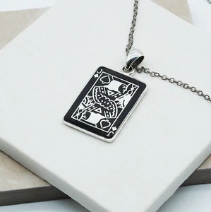 Playing Cards Poker Jack Ace of Spades Men Gothic 925 Sterling Silver Pendant - Picture 1 of 3