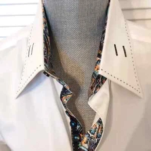 Bertigo Men's White LS Shirt Black Top Stitch Contrast Print Cuffs EUC - Picture 1 of 5