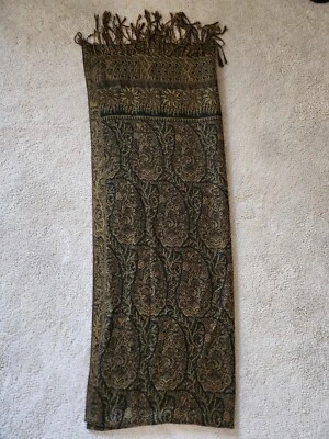 Cachemira Bufanda Envoltura MUJERES Chal Negro y Dorado Paisley Foto 1 de 4