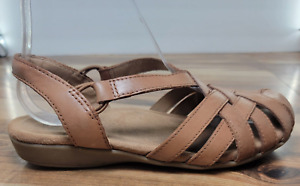 Earth Origins Berri Slingback Sandals Women 7.5 Brown Leather Flat Comfort