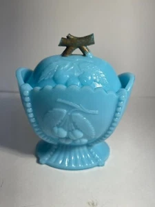 Westmoreland blue slag milk glass covered sugar dish, 5.5" tall - Picture 1 of 8