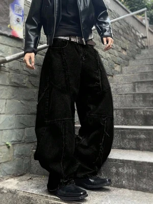 🔥 BLACK EXTREME Baggy Wide Leg Jeans | Y2K Skater Hip-Hop Streetwear Jeans Hose - Bild 1 von 4