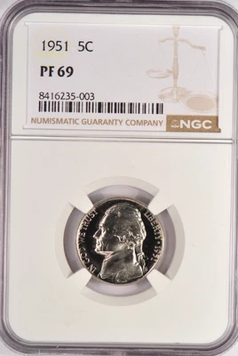 1951 Jefferson Nickel Proof NGC PF 69 PR69 Gem Original Coin 5C - Image 1 of 2