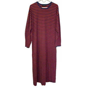 Marimekko Cotton Striped Long Sleeve Sleep Lounge Dress Size L Red Blue Finland - Picture 1 of 10